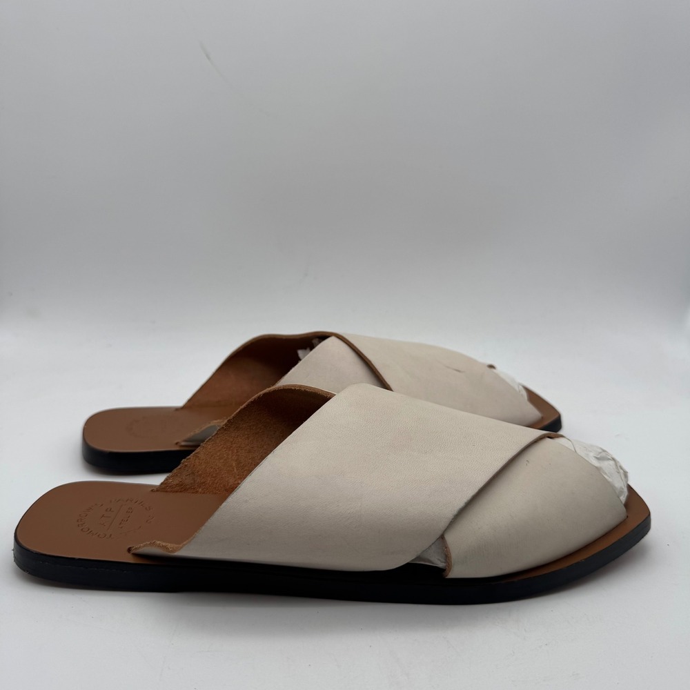 ATP Atelier Sandals Cream Square Toe Flat‎ Women 39 Made in Italy